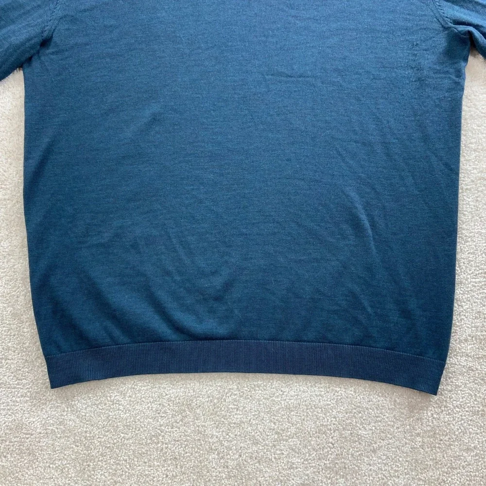 Joe Merino V-Neck Sweater Mens XL Blue 100% Extrafine Merino Wool Leo Knit
